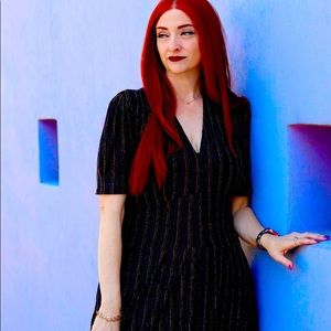 St Geraldine Az L 12/14 metallic rainbow pride pinstripe midi dress